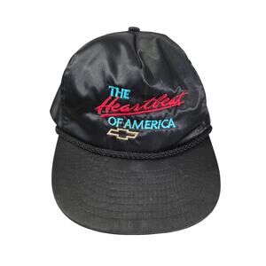 Vintage Chevrolet Trucker Hat Heartbeat of America Satin Black Snapback Cap